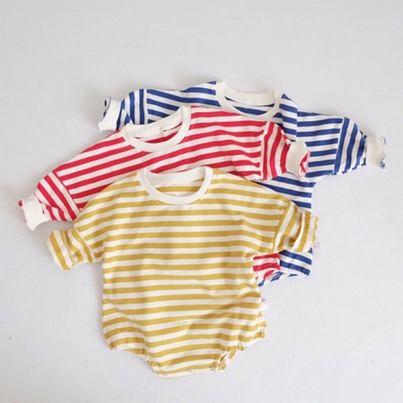 Baby Unisex Yellow Striped Long Sleeve Romper - Picture 3 of 5